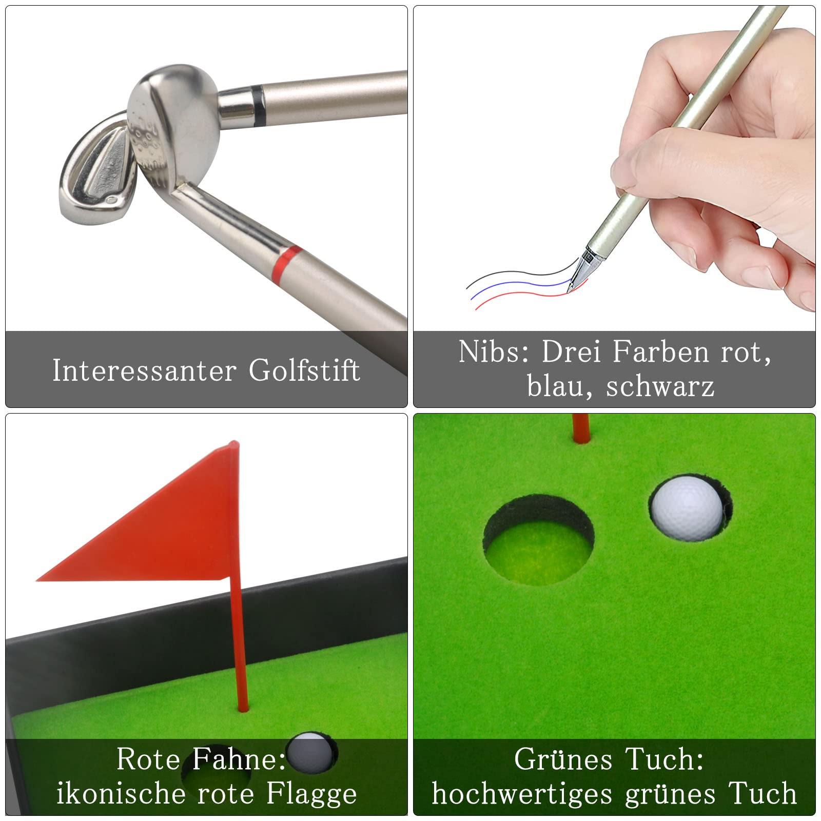 DAWRIS Set di Penne da Golf, Regalo da Golf da Tavolo 3 Bastoncini con Mini Penna a Sfera