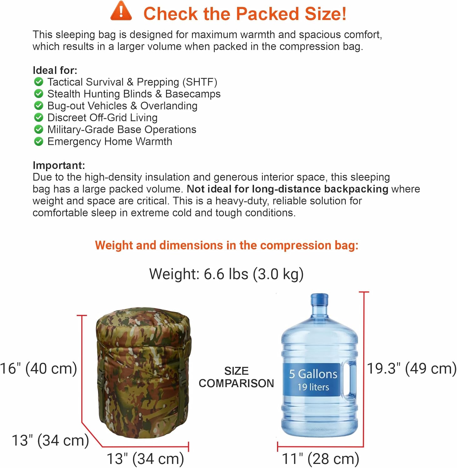 XXL -20°F Extreme Cold Weather Sleeping Bag (0°F Comfort) – Big & Tall Adults 94"x35" Waterproof Military Grade. Camouflage Winter Tactical Sleeping Bag for Hunting, Survival – Made in Ukraine