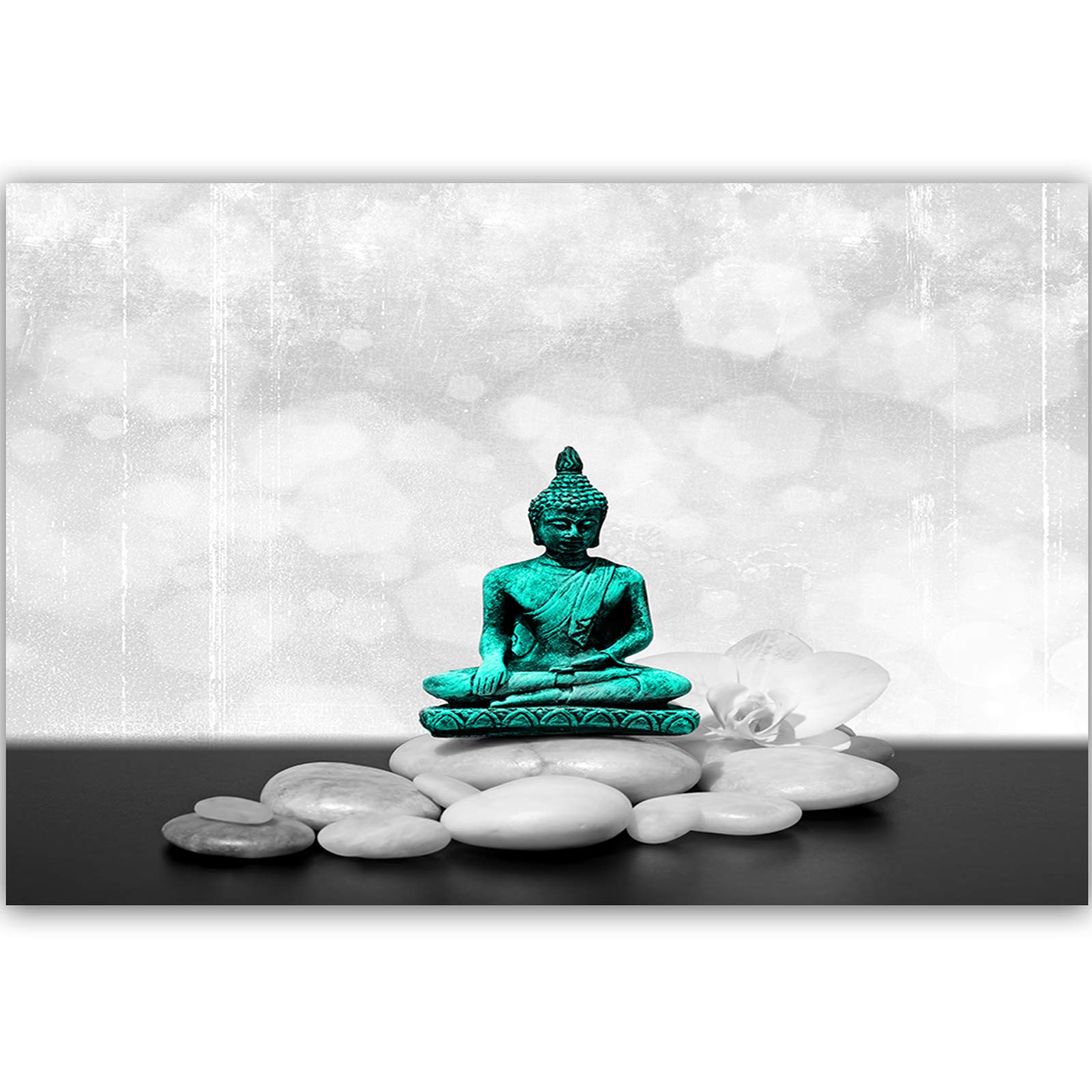 Zen-Wandbild Mit Buddha & Blumen Auf Leinwand – In Violett & Türkis, 50x30 Bis 100x60 Cm
