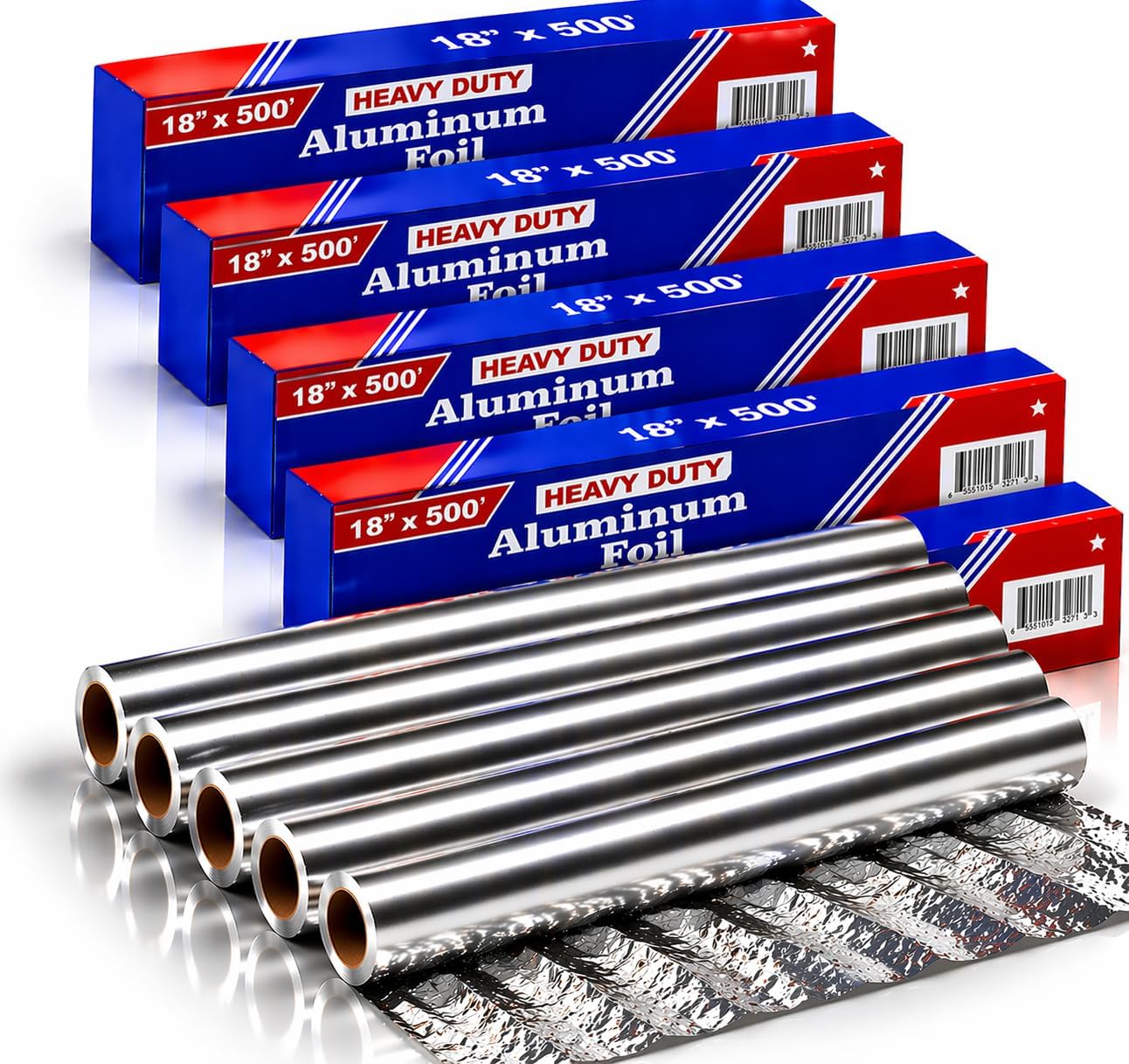 Heavy Duty Aluminum Foil Roll 18 Inch x 500 Feet, Extra Thick Commercial Grade Aluminum Foil Roll, 18x500 Foodservice Foil for Cooking, Grilling, Baking & Food Storage (1 PACK)