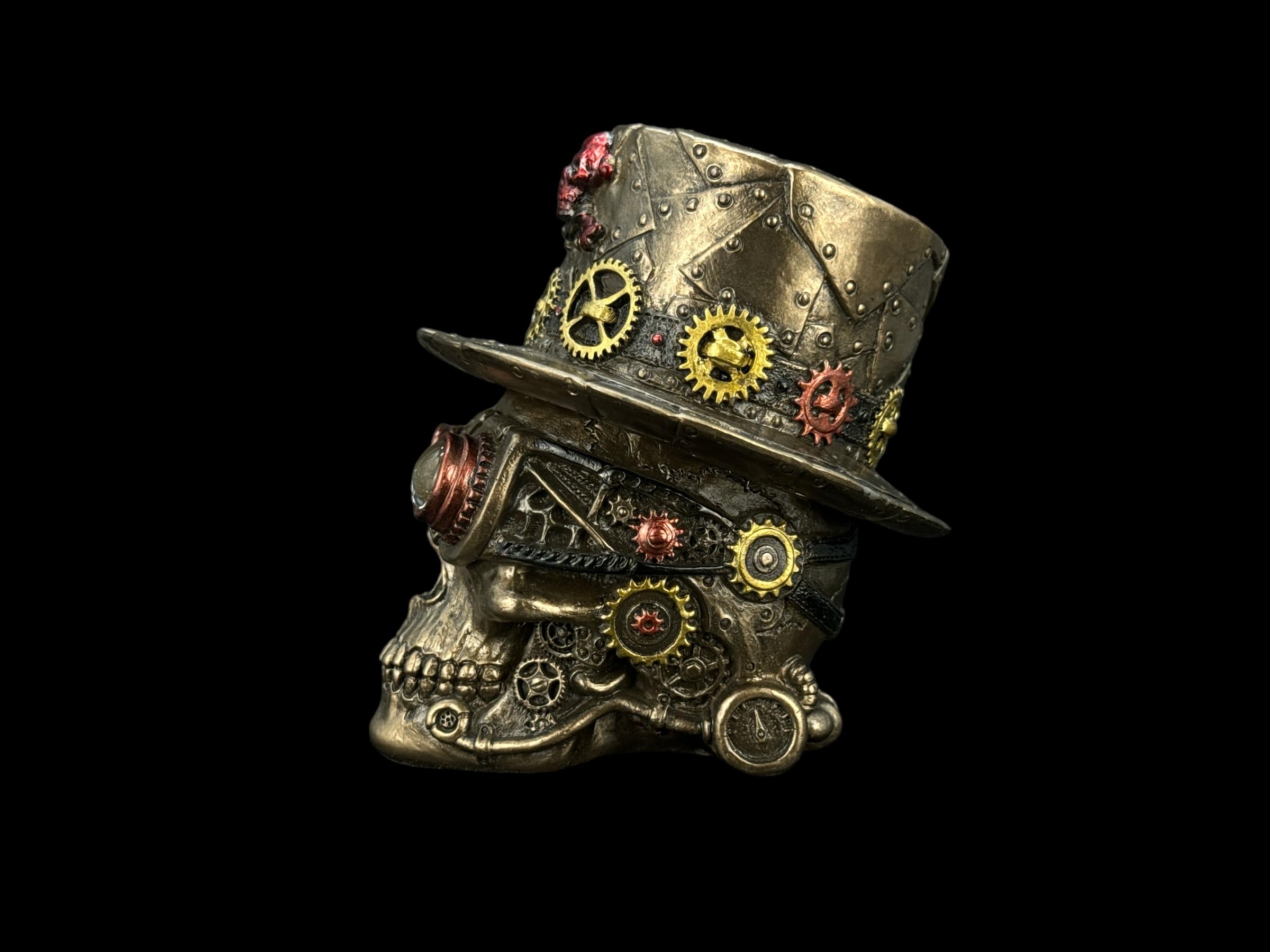 57 SPECIAL REPLICAS Statua Decorativa da Interno - Scultura in stile steampunk con teschio e cappello a cilindro - Scultura Moderna Design