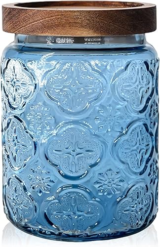 Tarro de vidrio vintage de color azul con tapa hermética  Contenedor de almacenamiento de encimera de 24 onzas para galletas, café molido, azúcar