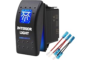 Interior Light Rocker Switch Toggle, Waterproof 12V/24V, Blue LED, 5 Pin