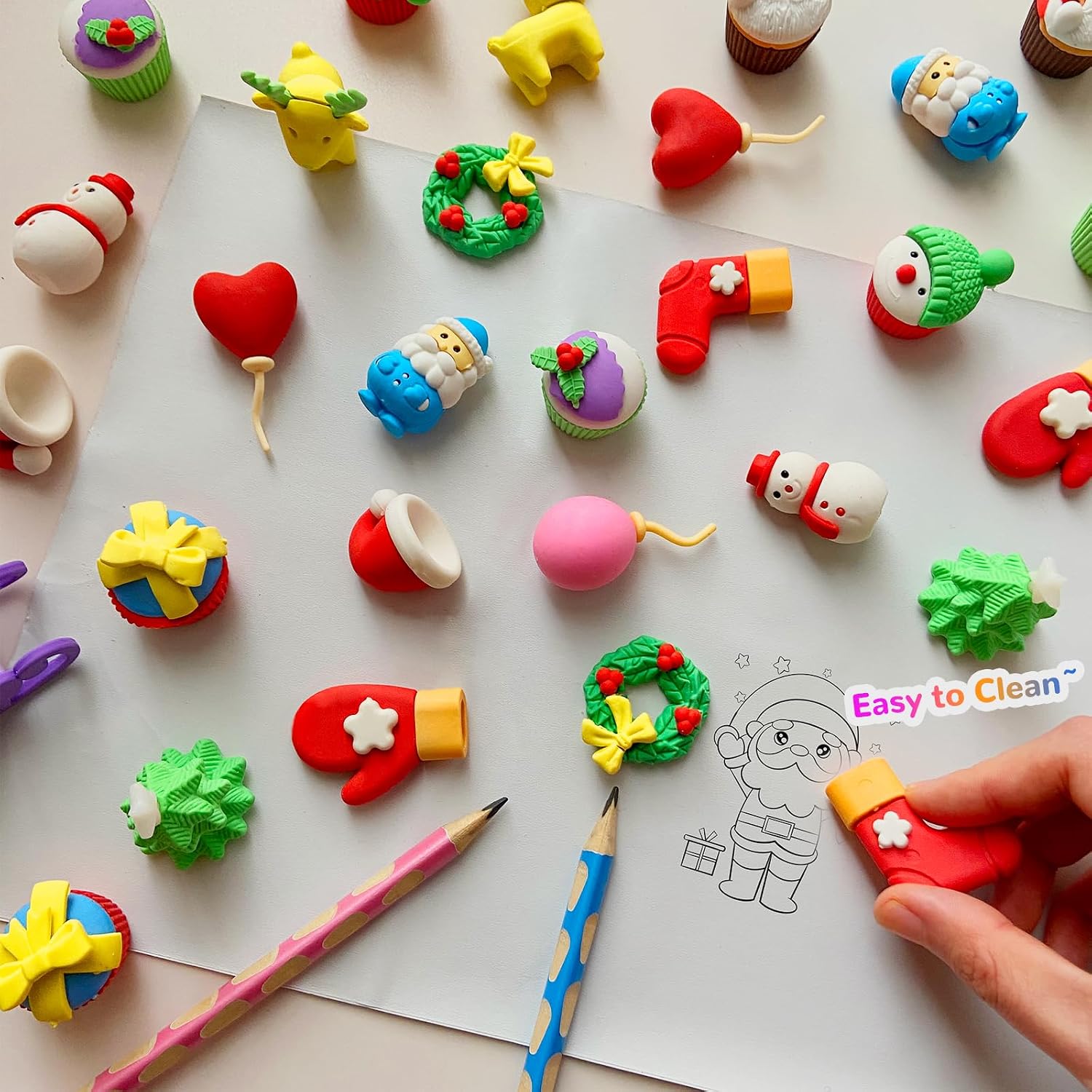 Kaemi 32 Pcs Christmas Desk Pets for Kids Classroom Prizes Fun 3D Puzzle Animal Food Snowman Holiday Erasers for Party Favors Treasure Box Goodie Bag Stuffers image 2