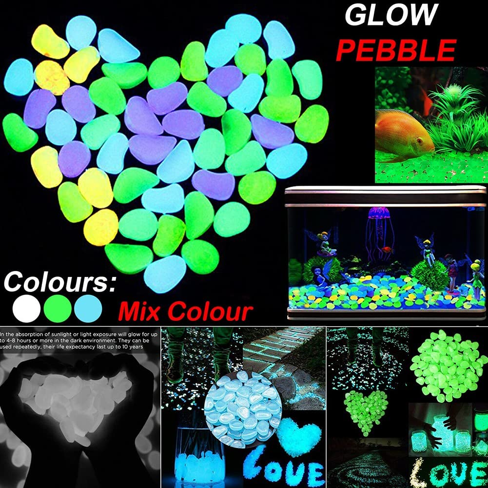 RANRAO Lot de 200 galets phosphorescents pour décoration d'intérieur, allée, aquarium, jardin, terrasse et aquarium