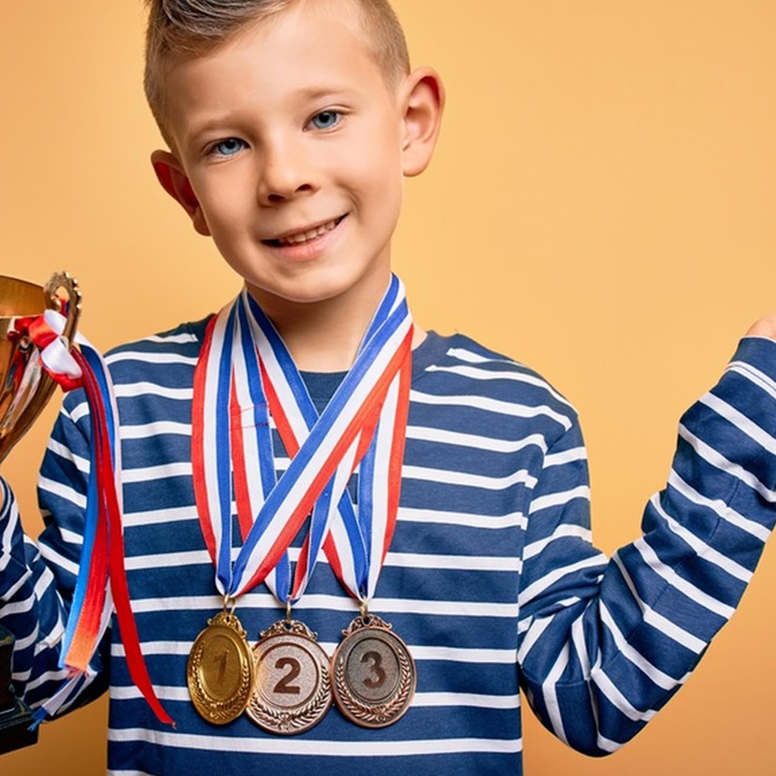 Medaglie Premiazioni 12 Pezzi - Oro, Argento, Bronzo Con Nastro Per Sport E Giochi