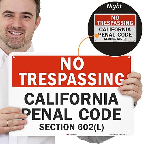 Vista 24 de SmartSign Letrero de metal con texto en inglés "No Trespassing - California Penal Code, Section 602 (L)" de 12 x 18 pulgadas, aluminio laminado a
