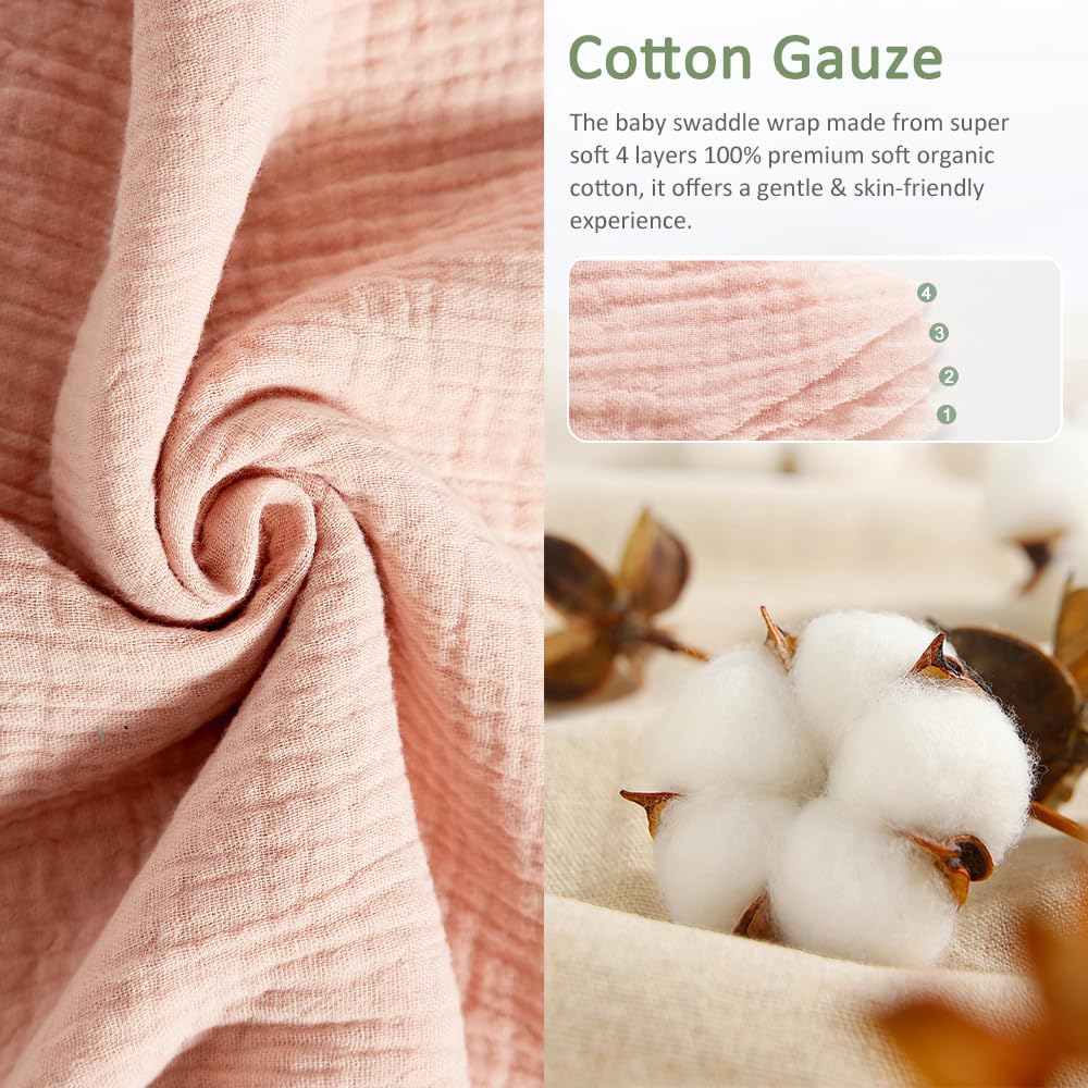 HINATAA Baby Swaddle Wrap, Newborn Swaddle Blanket Wrap with Breathable Organic Cotton, Adjustable Swaddle Blanket - Image 2