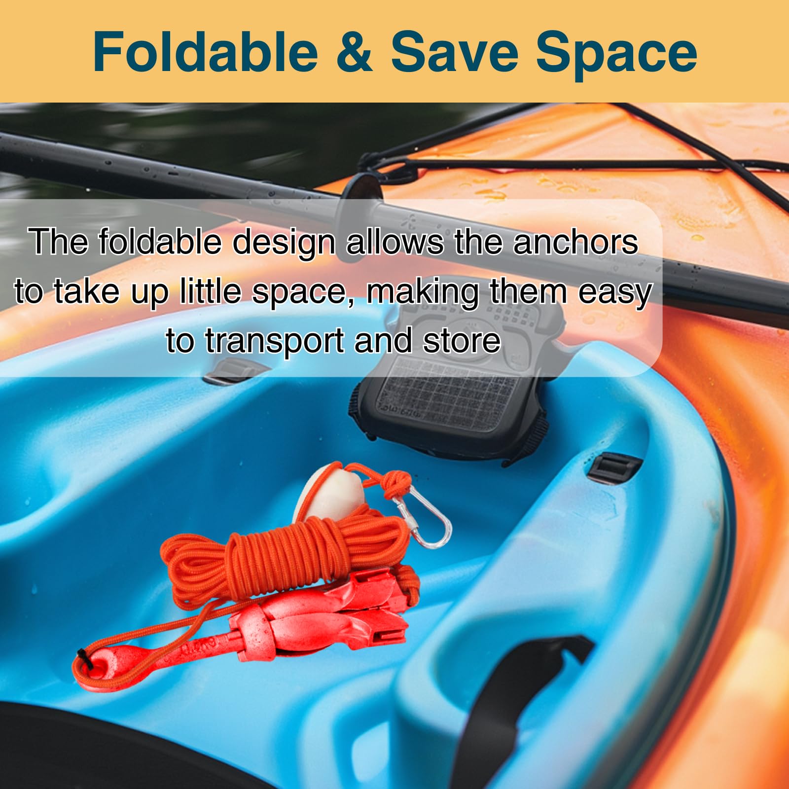 Kit de anclaje para kayak de 1.5/3.3 libras plegable para kayak, canoa de barco pequeño, tabla de remo, moto acuática con bolsa de transporte de cuerda de remolque de 32.8 pies