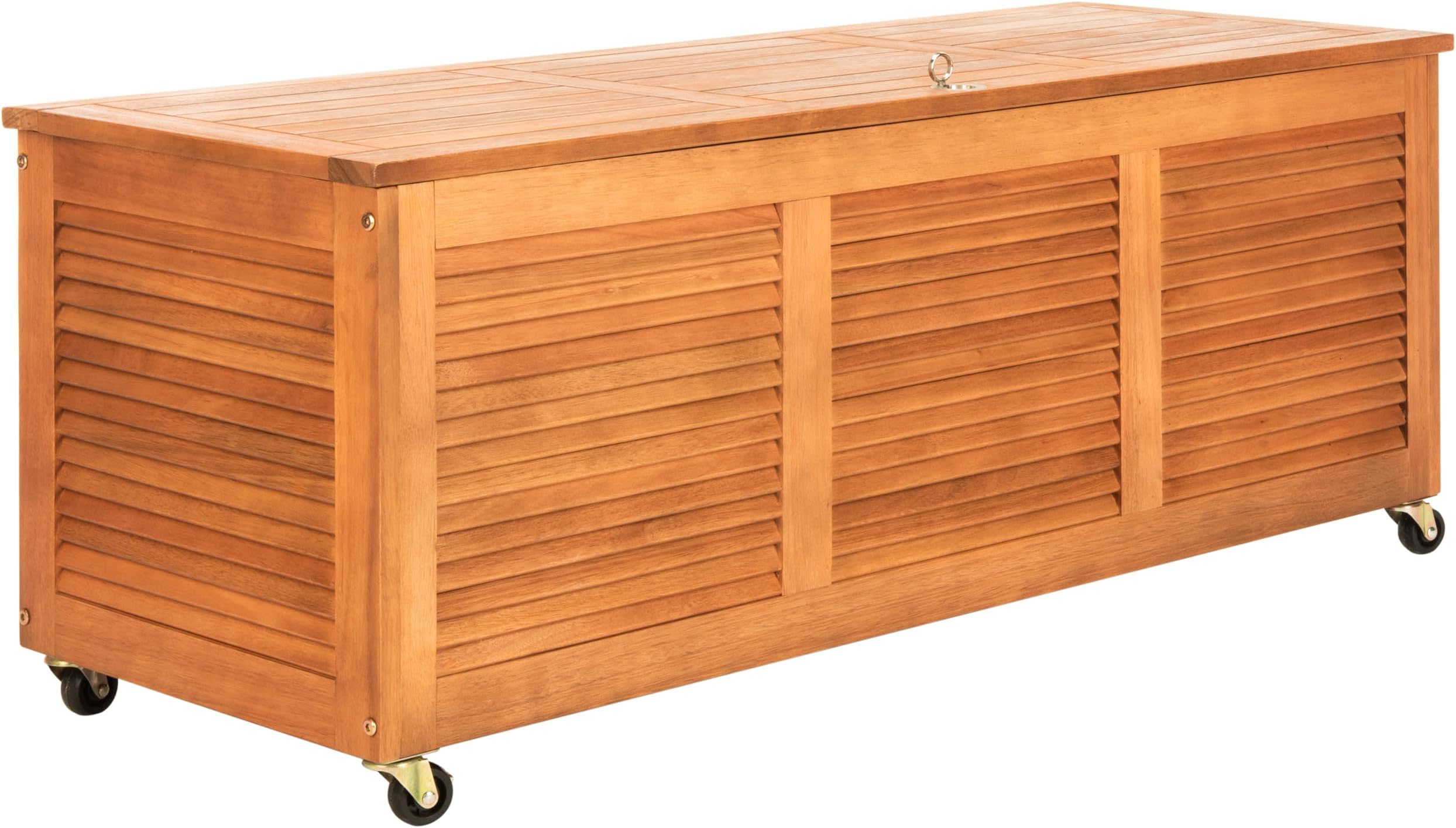 SAFAVIEH Outdoor - Elina Cushion Storage Box - Brown Solid Wood - Coastal Resort Storage Bench Design - Ideal for Patio, Deck, Porch, Backyard, 18" W x 47" D x 19" H (PAT7038A)