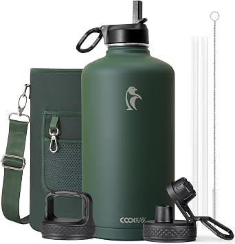 Coolflask Gallon Water Bottle Insulated with Straw & 3 Leakproof Lids