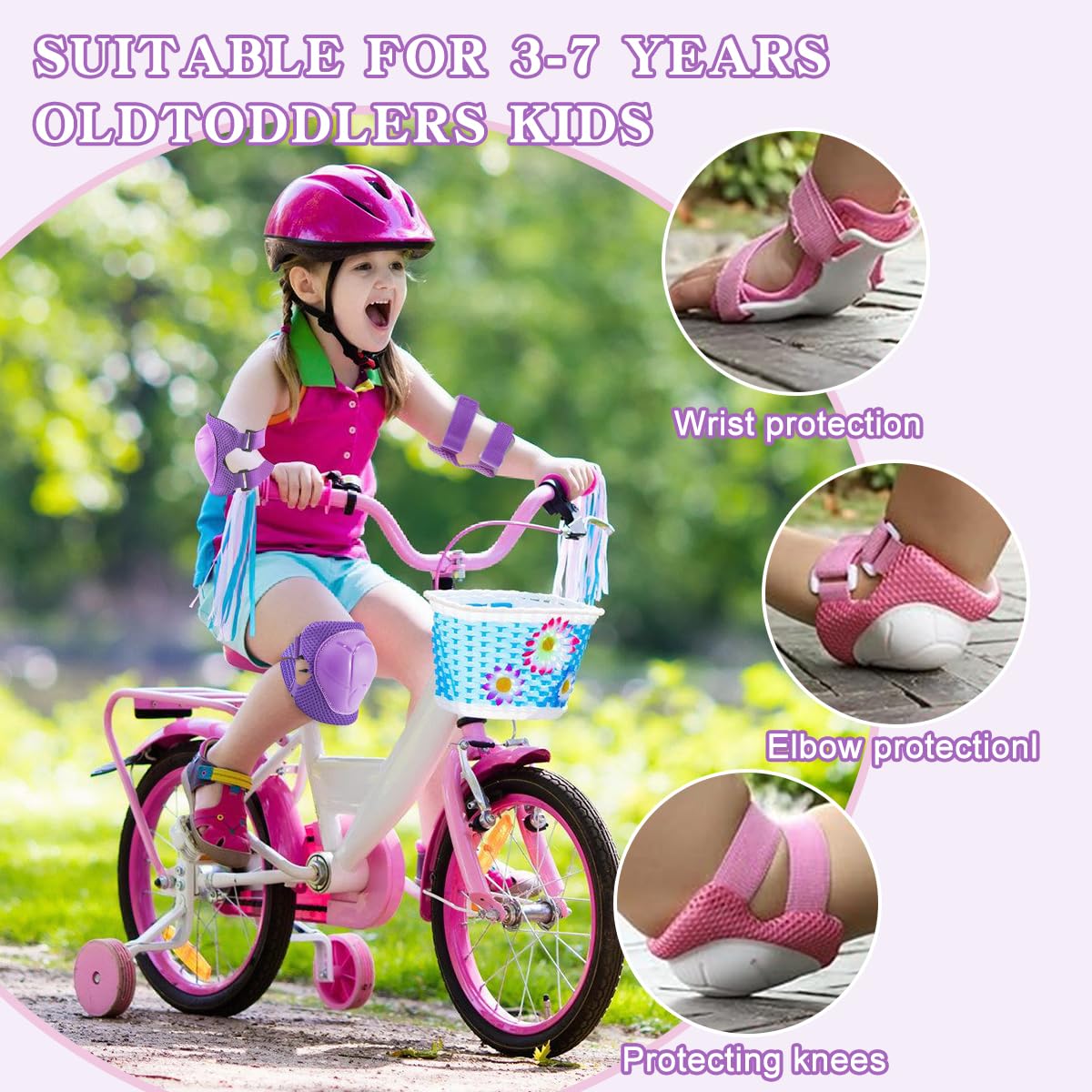 Protezioni Skateboard Bambini,Set di Protezioni Skateboard Bambini,Protezioni Skateboard Bambino,6-in 1 per Skateboarding,Pattinaggio Ruota Della Barca,Biciclette,Pattinaggio,Ciclismo(Viola)