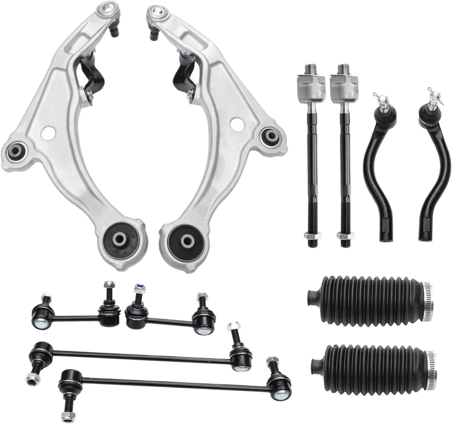 X AUTOHAUX 12pcs Front Suspension Kit Lower Control Arm Inner Outer Tie Rod End Front Rear Sway Bar Link with Boots for Nissan Maxima 2009-2014 No.ES800357/ES800358/K750282/K750283