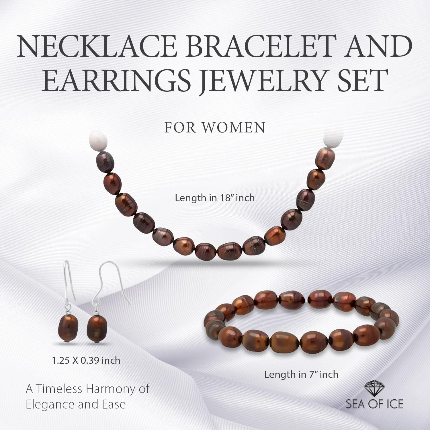 SEA OF ICE 925 Sterling Silver Freshwater Cultured Pearl Necklace Bracelet and Earrings Jewelry Set for Women - Image 2