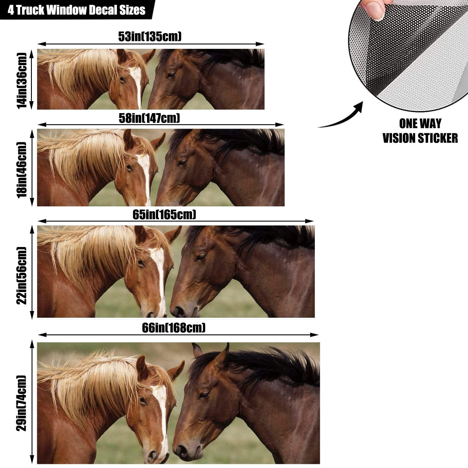 WOKEZ Adesivo del finestrino Posteriore, Adesivo Posteriore Adesivo per Cavallo Decal Grafico Perforato Vedi Attraverso Universal per i camioncini SUV,165x56cm