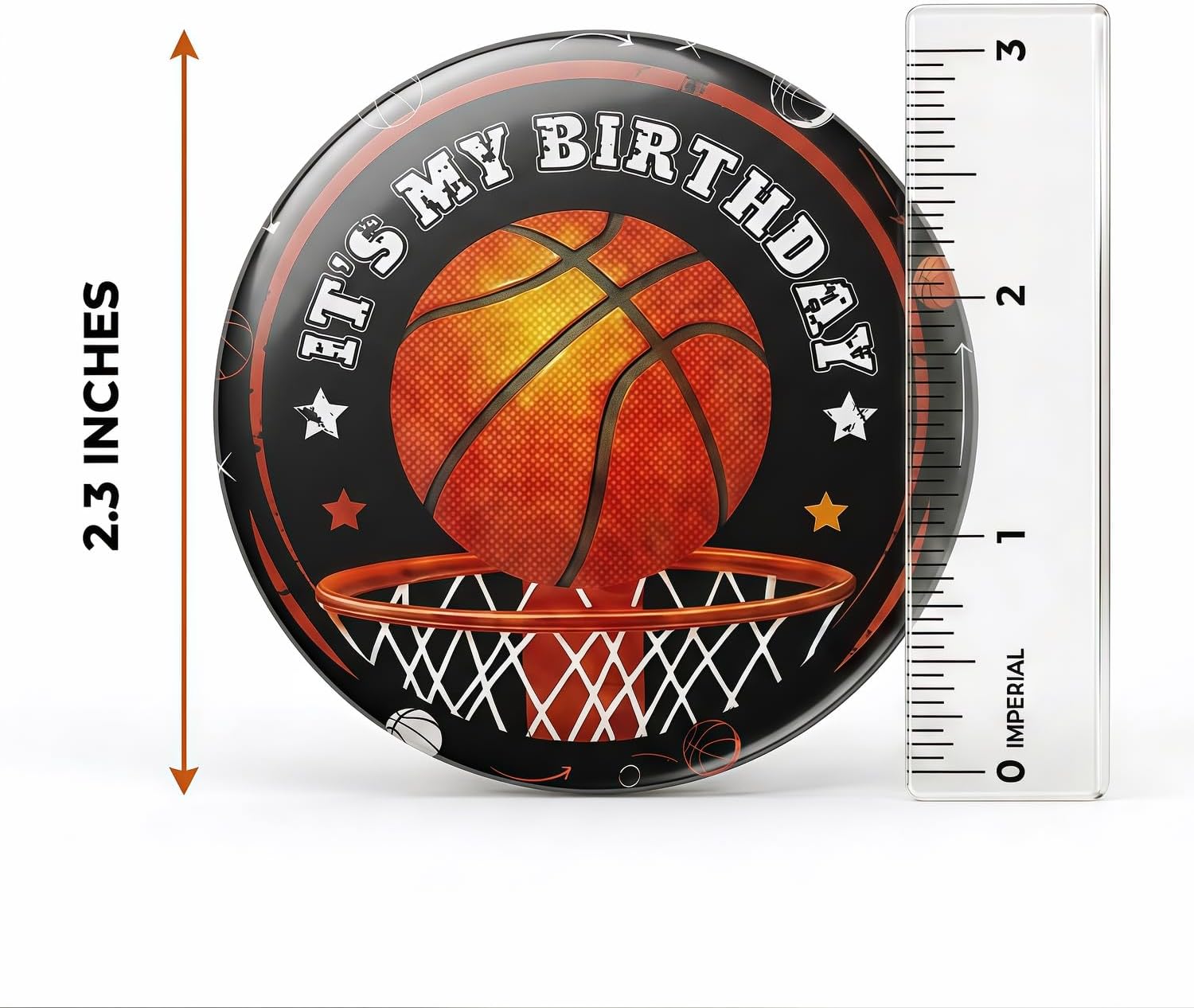 Basketball Birthday Pin, It's My Birthday Badge for Sports Theme Party, 2.3-inch Hoop Design Button for Birthday Boy or Girl, Basketball Party Favor Accessory for Kids Celebration