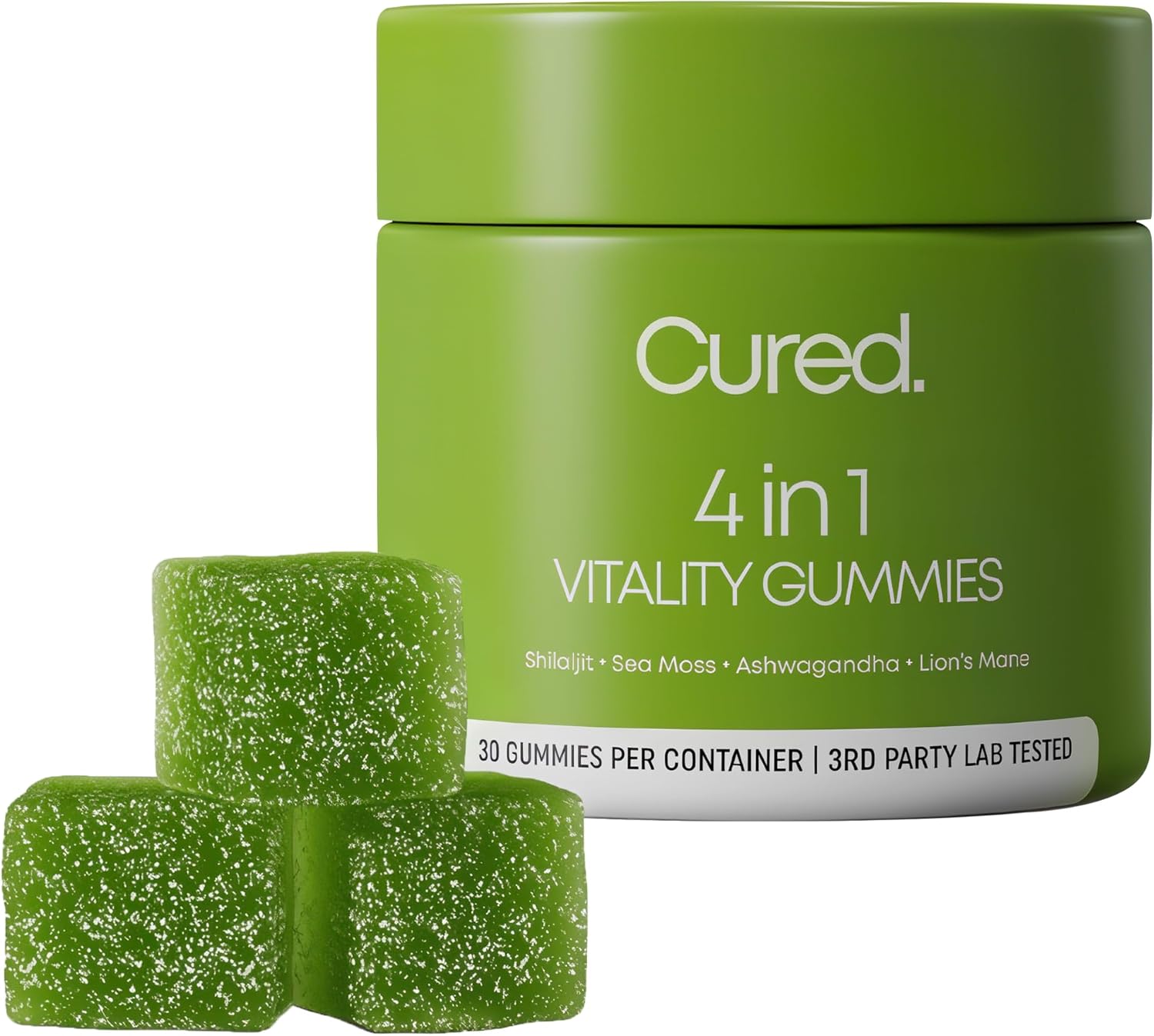 Cured 4 in 1 Gummies for Vitality with Pure Himalayan Shilajit for Men & Women, Lions Mane Mushroom, and Sea Moss Ashwagandha Supplements | Vegan & Non-GMO Neuropathy Supplements | Made in America