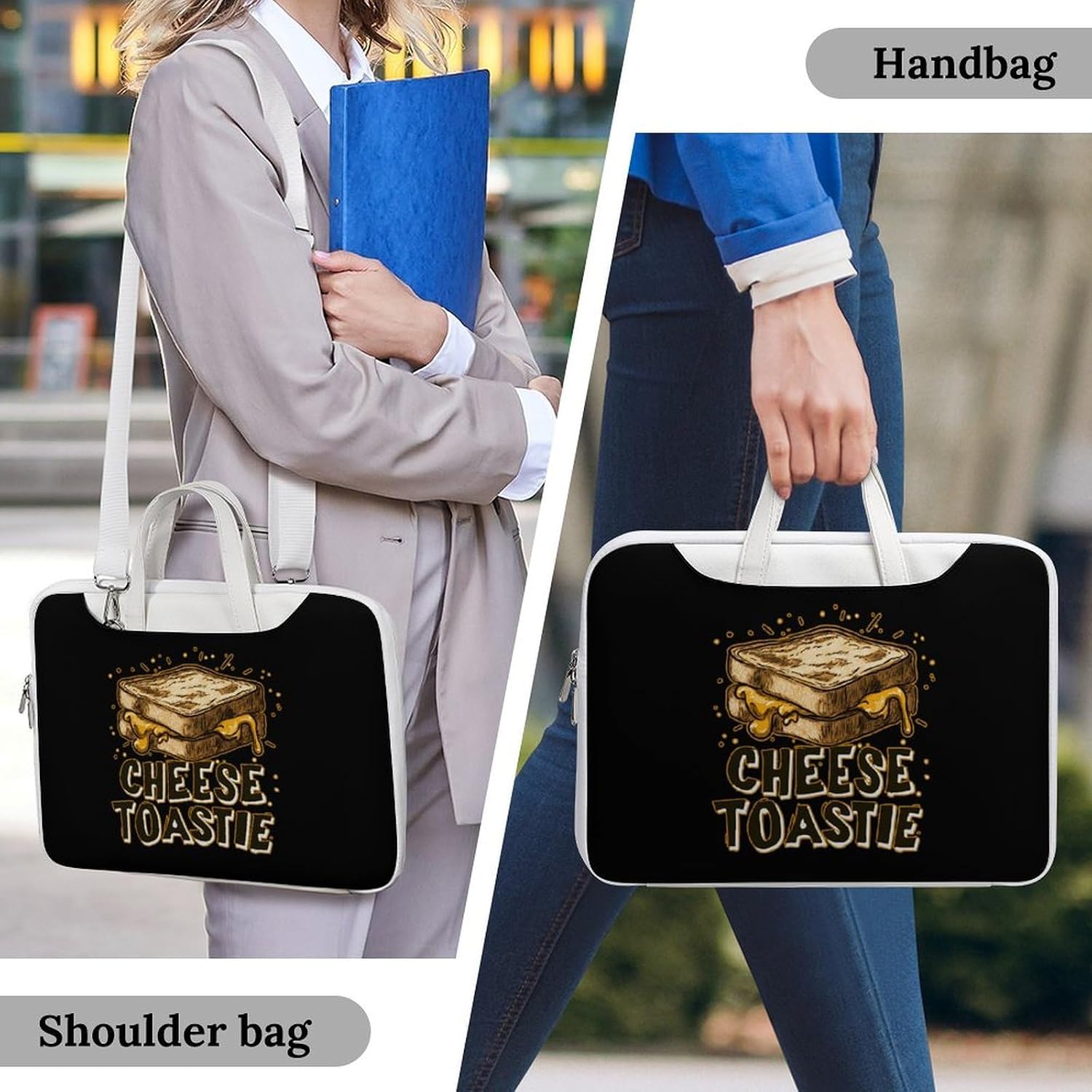 Cheese Toastie Leather Laptop Bag Handheld Slim Computer Bags Business Briefcase