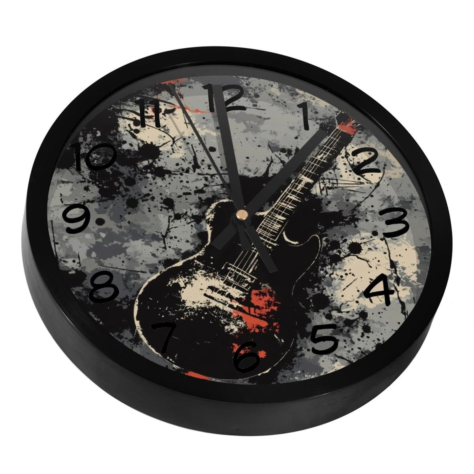 Horloge murale sans tic-tac guitare noire déco originale