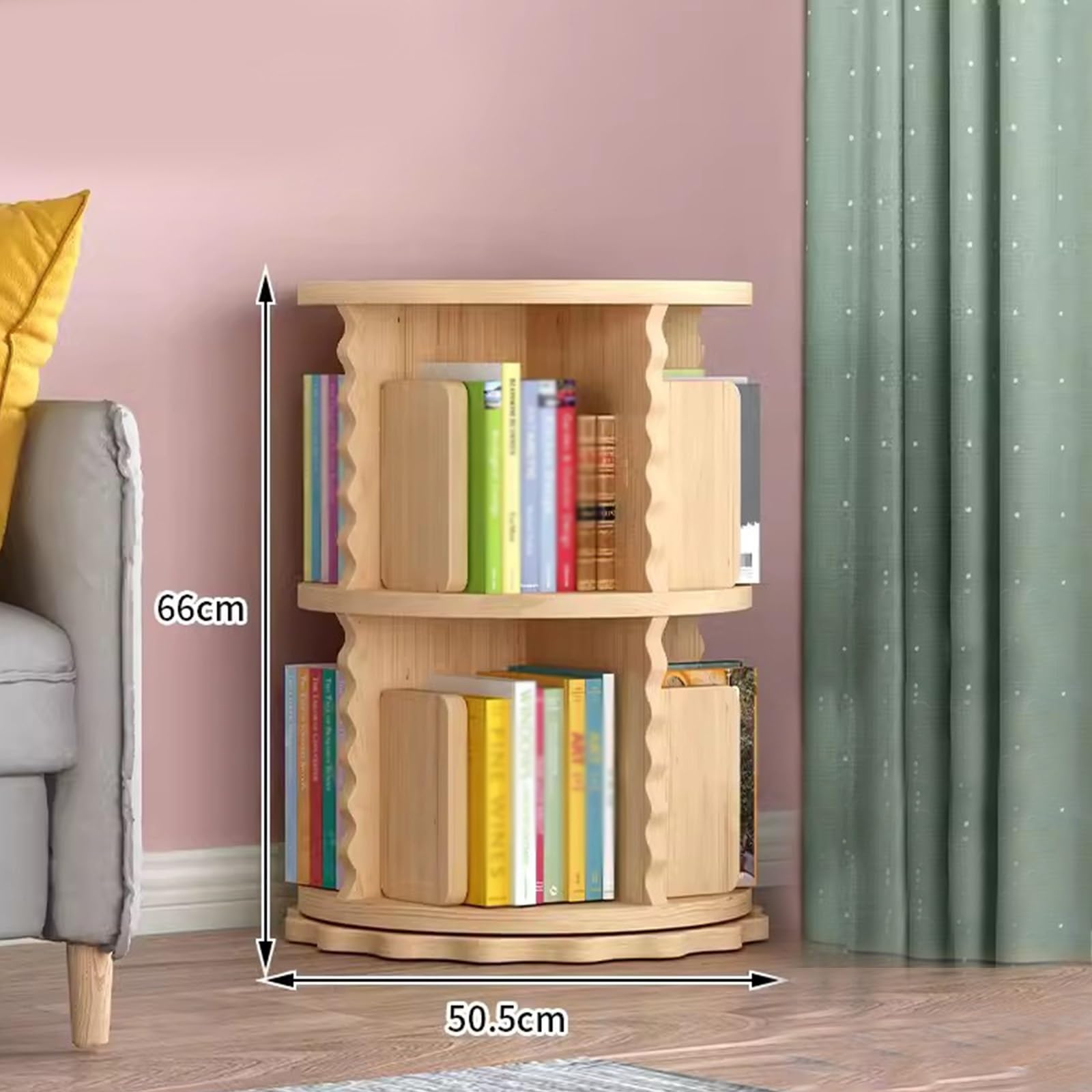Estantería Infantil giratoria de 360° de Madera Maciza con múltiples Capas para Libros y revistas Guardar Libros ilustrados Infantiles. Tamaño S: 50,5 x 50