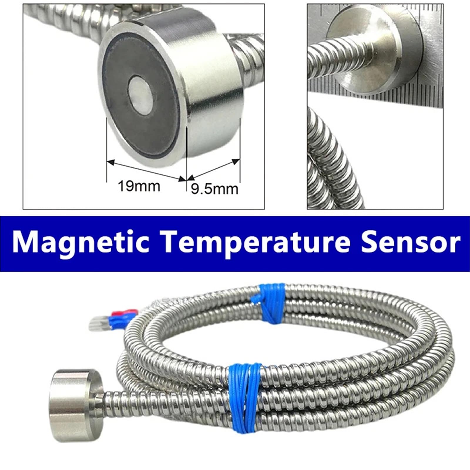 Sensor magnético de alta temperatura PT100, sonda termopar tipo K con manguera de Metal, Detector de temperatura Industrial(PT100-1m)