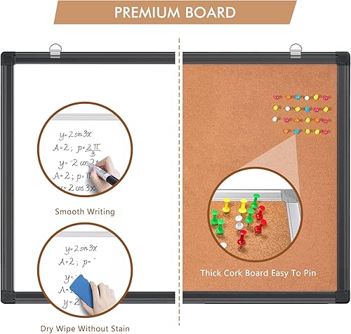 Vista 16 de Combo de pizarra blanca magnética y tablero de corcho, 36 x 24 pulgadas, tablero de mensajes de borrado en seco montado en la pared para el hogar