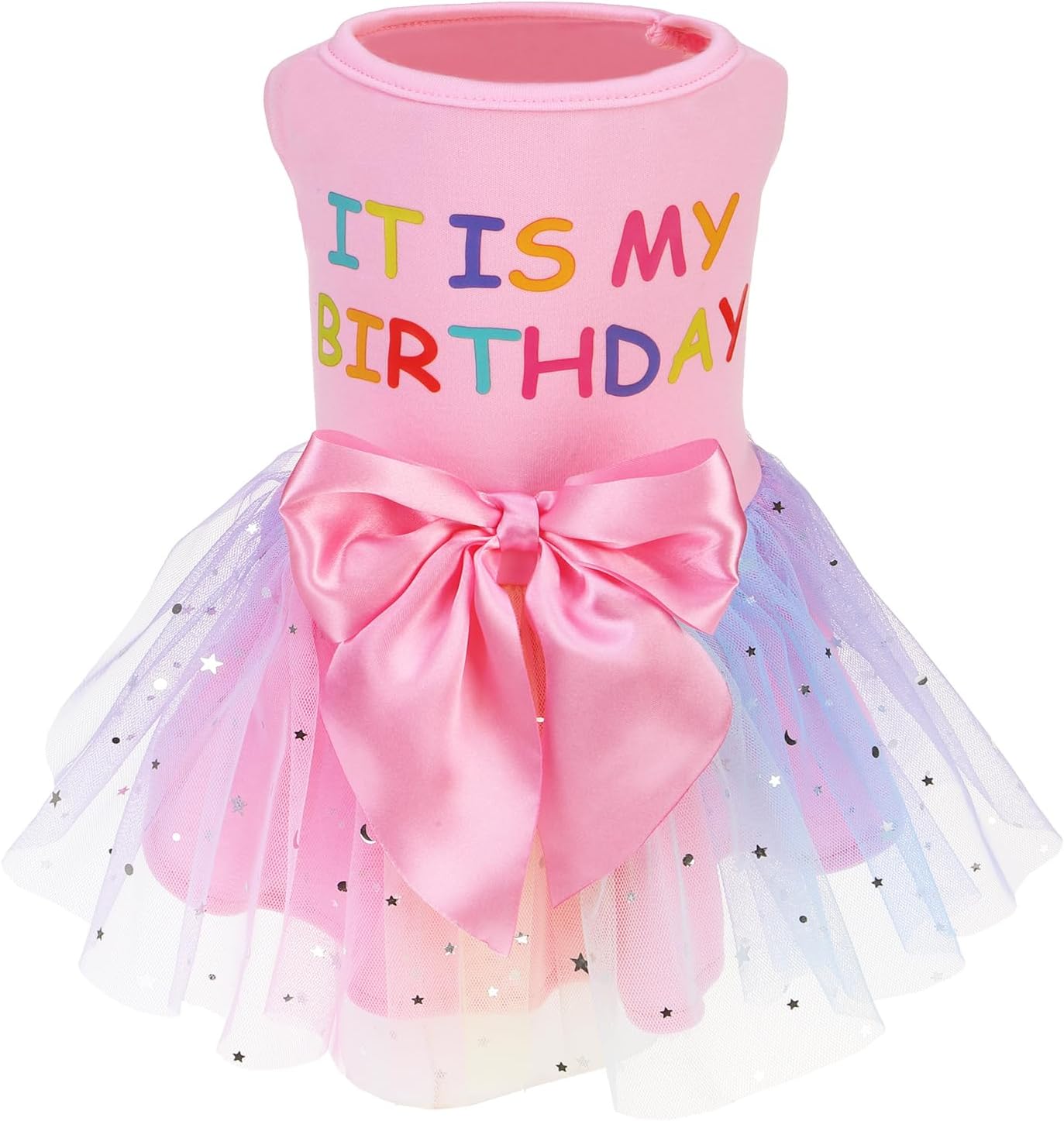 PUPTECK Print Dog Dress Pet Apparel for Birthday with Cute Bowtie Puppy Clothes Outfit, M