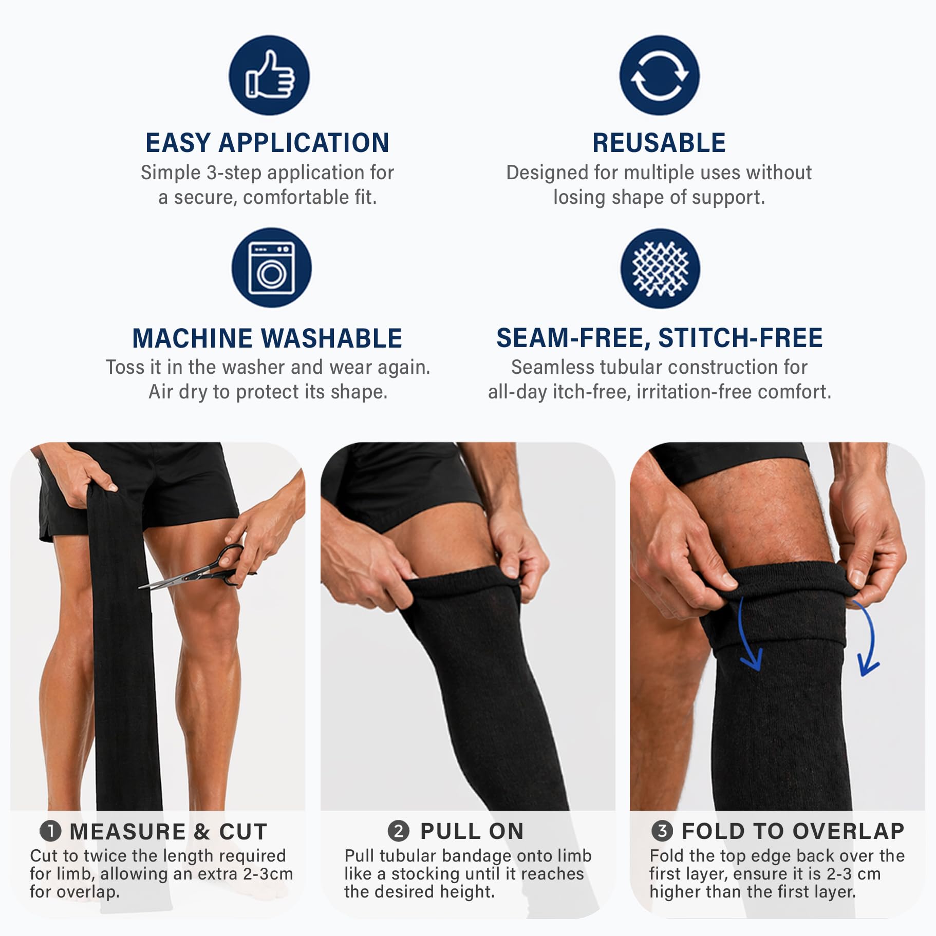 Everlit Care Griplex Black Tubular Compression Bandage – Breathable Elastic Support Wrap for Wrist, Arm, Elbow, Leg, Knee, Calf & Ankle | Sports Injury Recovery & Tissue Support for Sprains, Swelling, Lightweight Seamless Tube Bandage (F | 4" x 11yd) — Amazon image 5