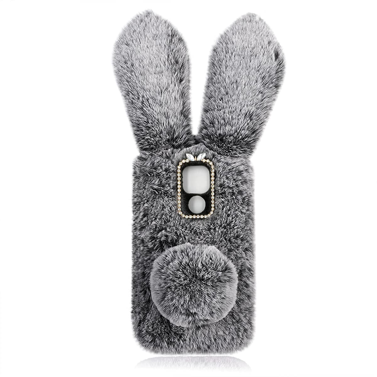 Cute Fluffy Girly Case for Moto G Play 2021 Bunny 3D Furry Kawaii Kid Gift 3D Stuffed Plush Cover Women Soft Rabbit Fur Phone Shell Animal Protective Case for Motorola Moto G Play 2021 Dark Grey