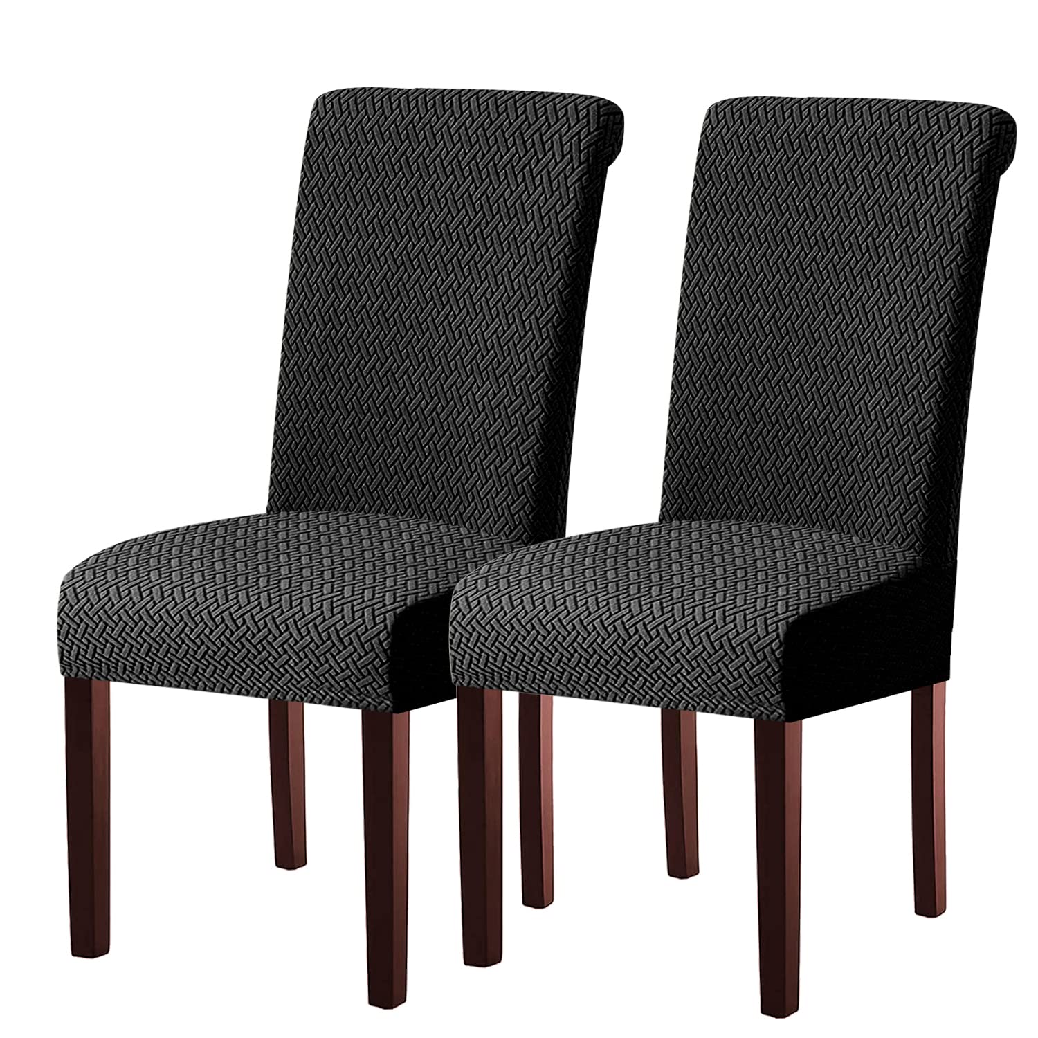 Keluina Black Stretch Lattice Waterproof Chair Covers 2Pcs For Dining
