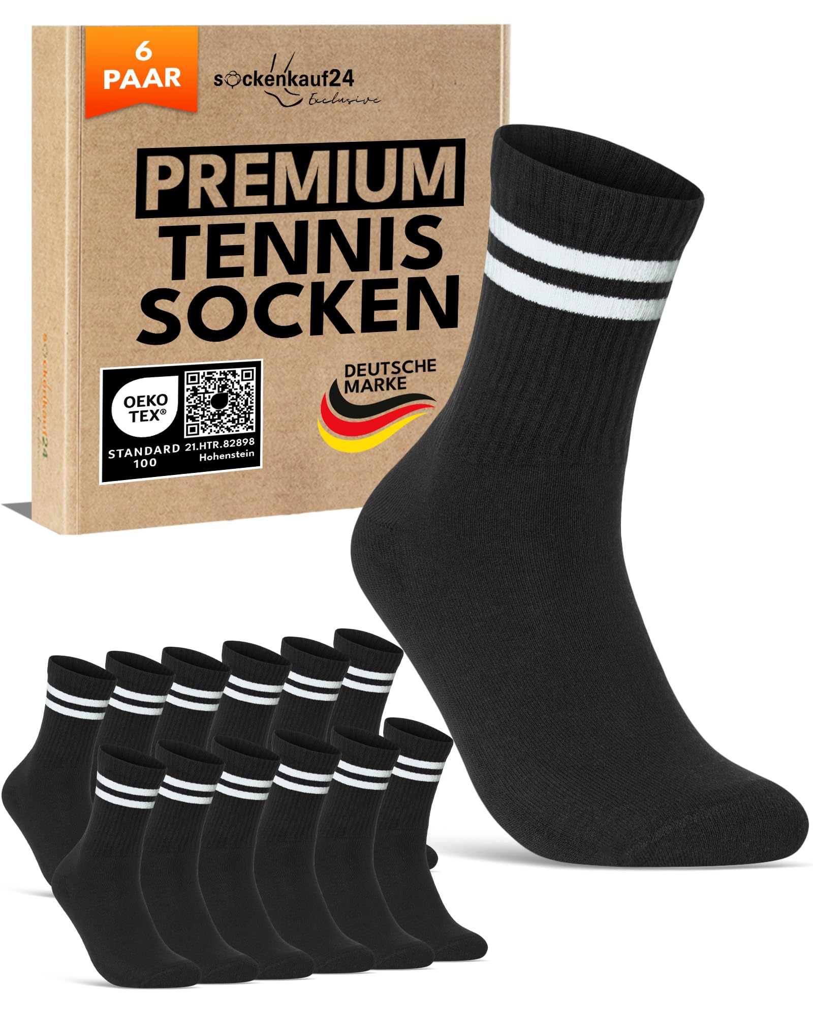 6 Paar Tennissocken Herren 47-50 Schwarz Sportsocken Atmungsaktiv Herrensocken Baumwolle Retro Crew Socken (Schwarz Ringel 47-50)