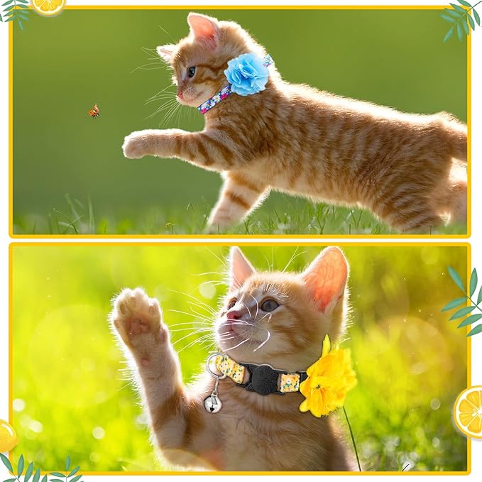 4 Collares para Gato con Flores y Campana Ajustables Pequeño miniatura 2