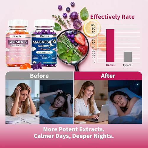 Miniatura 3 de Gomitas multivitamínicas y de magnesio para mujer suplemento diario 2 en 1 para mujeres con Ashwagandha prebiótico L-teanina glicinato de magnesio