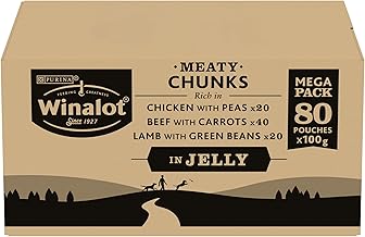 WINALOT Meaty Chunks Adult Wet Dog Food Mixed in Jelly Beef, Chicken, Lamb 80x100g Pouches