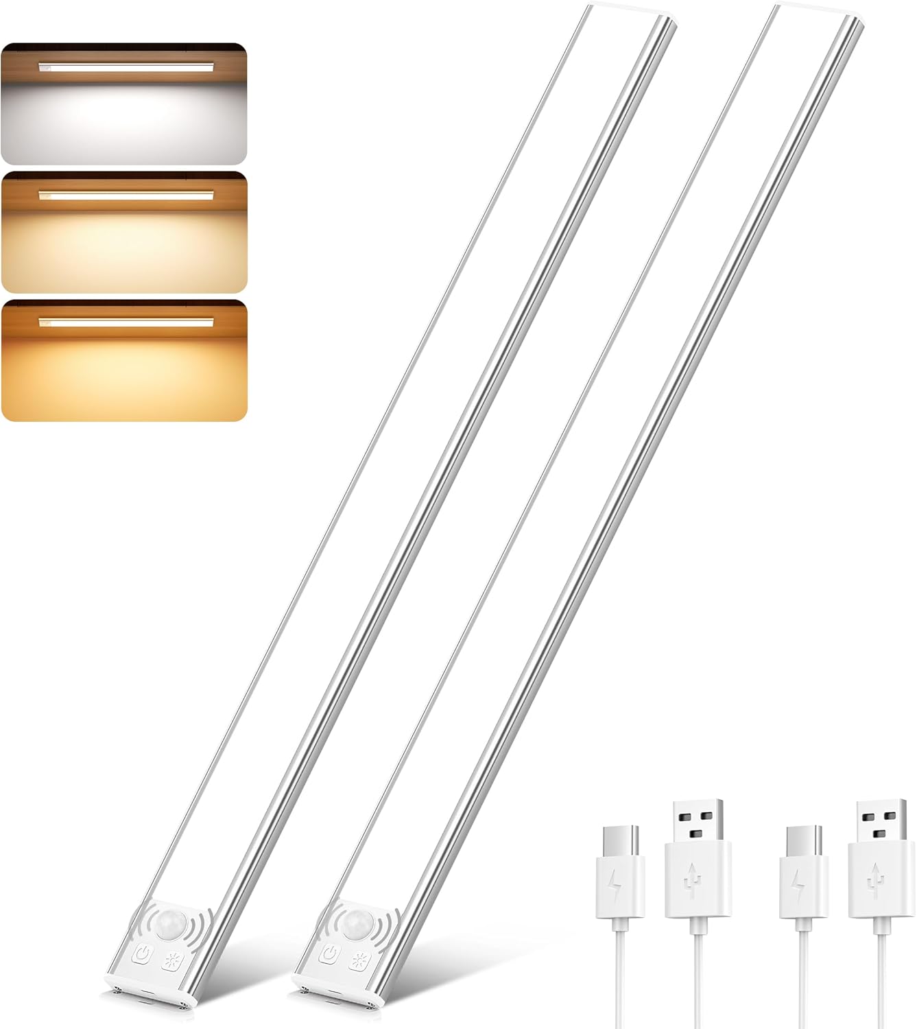 Luce Armadio LED con Sensore, 3 Temperature di Colore Dimmerabile Led con Sensore di Movimento, USB Ricaricabile Magnetica Lampada, Luce Led Sottopensile per Cucina Garage Scale Bagno Corridoio