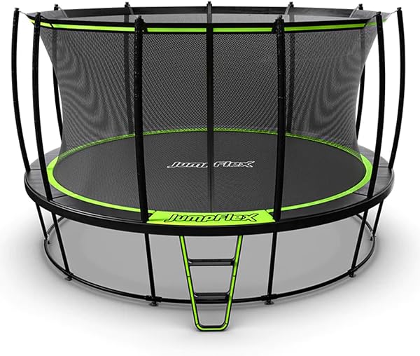 JumpFlex Hero Round Outdoor Backyard Trampoline with Net Safety Enclosure and Ladder - Heavy-Duty Jumping Trampoline Pla