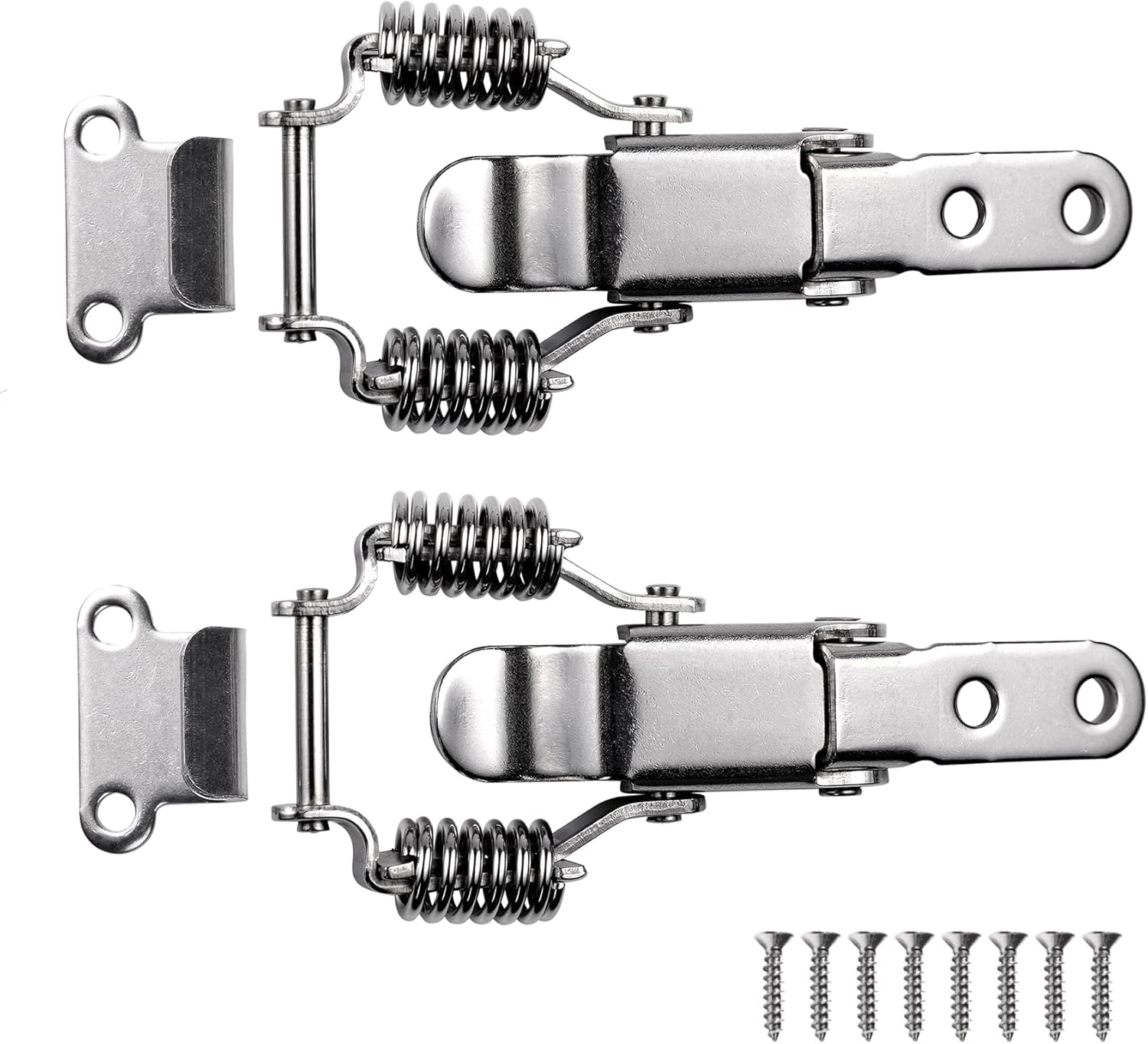 2 Pack Small Stainless Steel Spring Toggle Latch and Hook, Spring Draw Locking Catch Clamp Lacth with Screws for Toolbox Cabinet Boxes, 2-7/10 inch x 1 inch