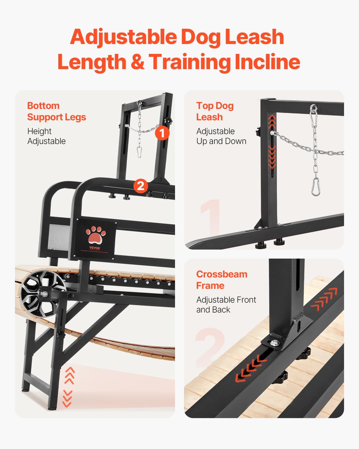 VEVOR Cinta de Correr para Perros Grandes de 190 x 56 x 143 cm, Capacidad de Carga de 100 kg, Máquina para Correr para Perros con Rampas Ajustables, Equipo de Ejercicio para Perros Grandes, Negro