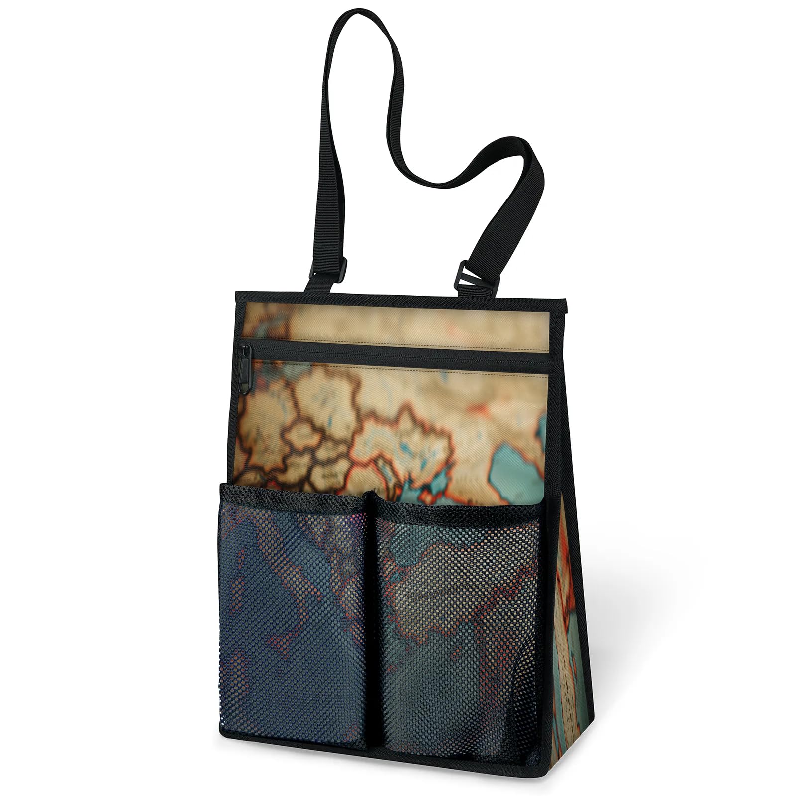 Ourtheme Map Pattern Portable Shower Bag for Travel Gym Camp Beach Tote Shower Caddy Bags Hanging Toiletry Organizer