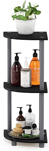 Vista 30 de Furinno - Turn-N-Tube - Estantería tubular esquinera multipropósito, 3 niveles, nogal oscuro (modelo 12077DWN) Ámbar