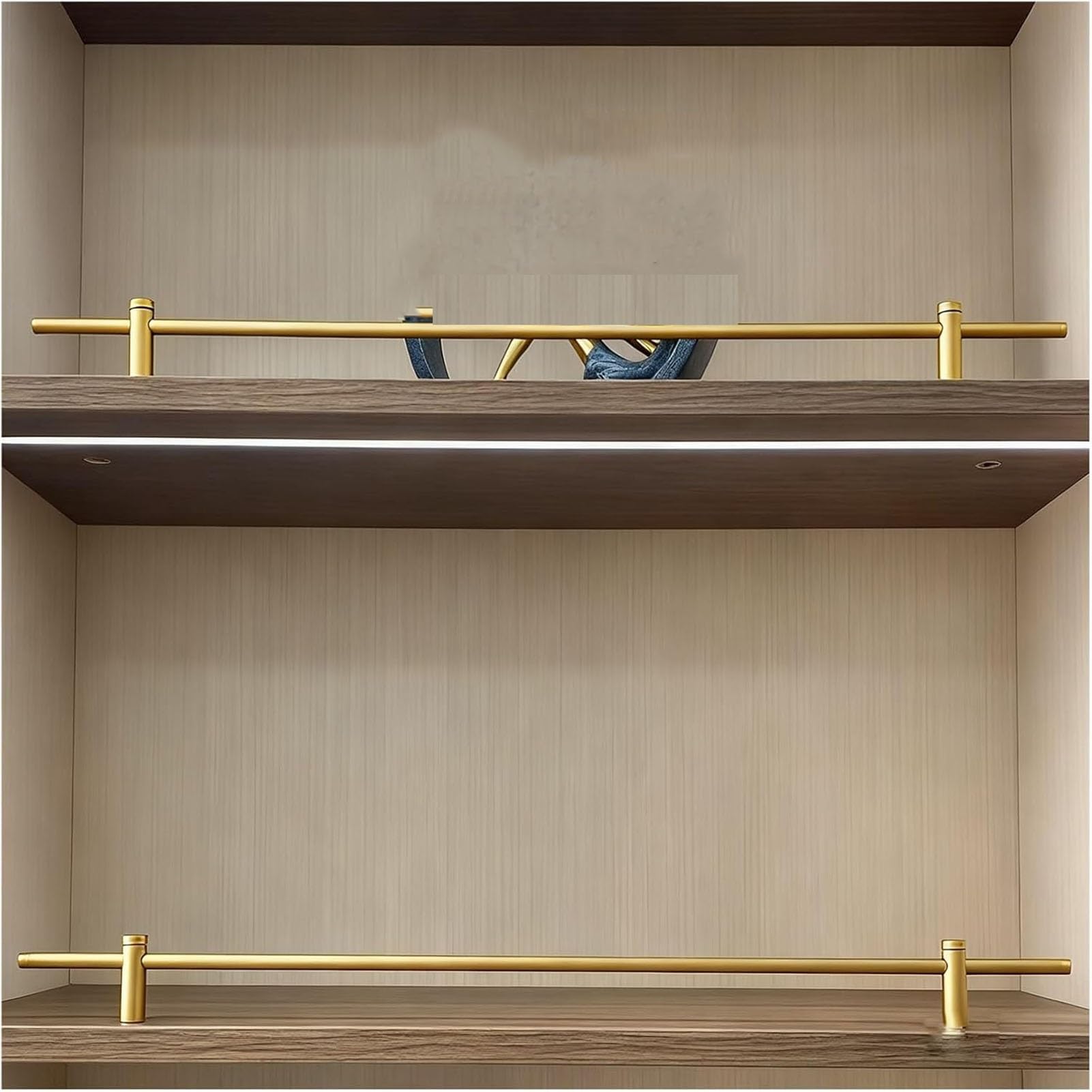 MESCXTY 4 Pack Shelf Rail Fence Set, Aluminum Pole Guardrail Gold, Versatile Shoe Rack/Bookcase/Closet/Entryways Front Decorative Pole, Prevents Items from Falling(28in/71cm)