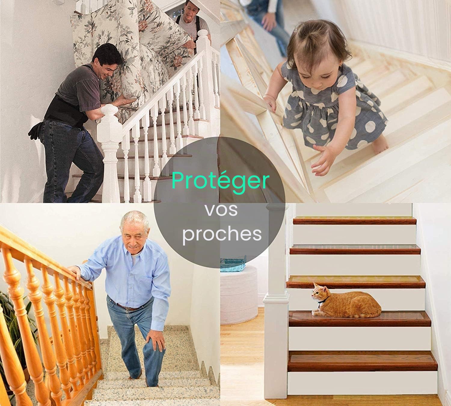 15 Pièces 15 x 80cm Marche pour Escalier Antidérapant Transparent, Bande Anti-dérapant pour Escalier, Autocollant Adhésifs de Protection pour Tapis d’escalier Intérieur