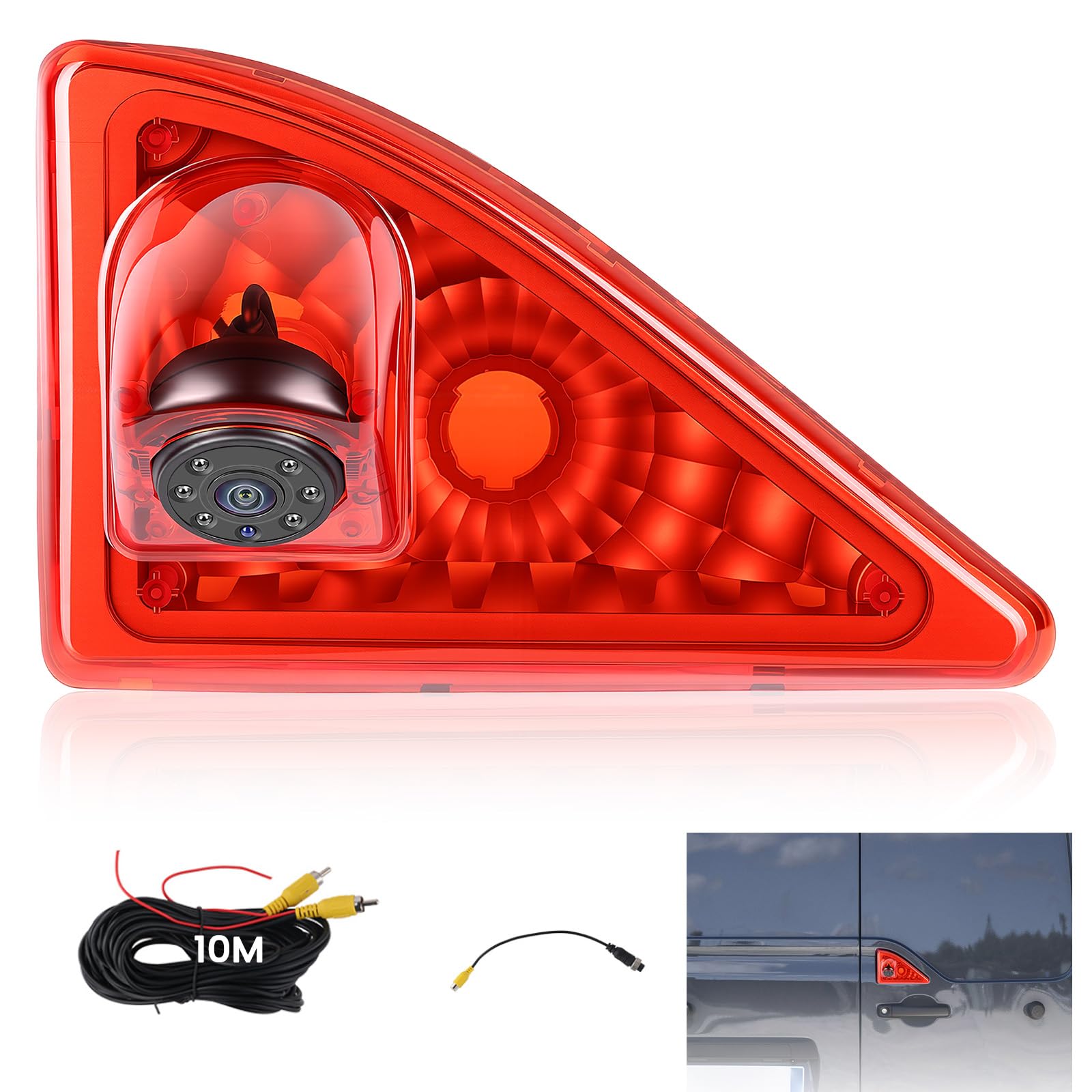 CAMECHO Luce di Stop Telecamera Posteriore HD Visione Notturna IP67 Telecamera Impermeabile per Nissan NV400 Opel Movano Renault Master 2010-2016 Terza luce Stop con Grandangolo 140°, 12V, 10M Cablata