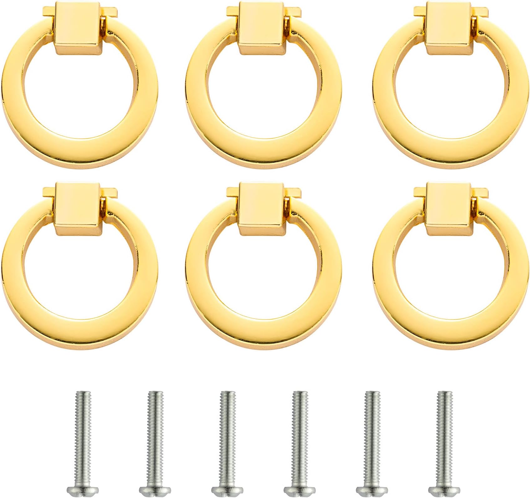 EOPER 6 Packs Round Ring Drawer Pulls Cupboard Cabinets Knobs Door Pull Handle Dresser Wardrobe Decoration, Gold