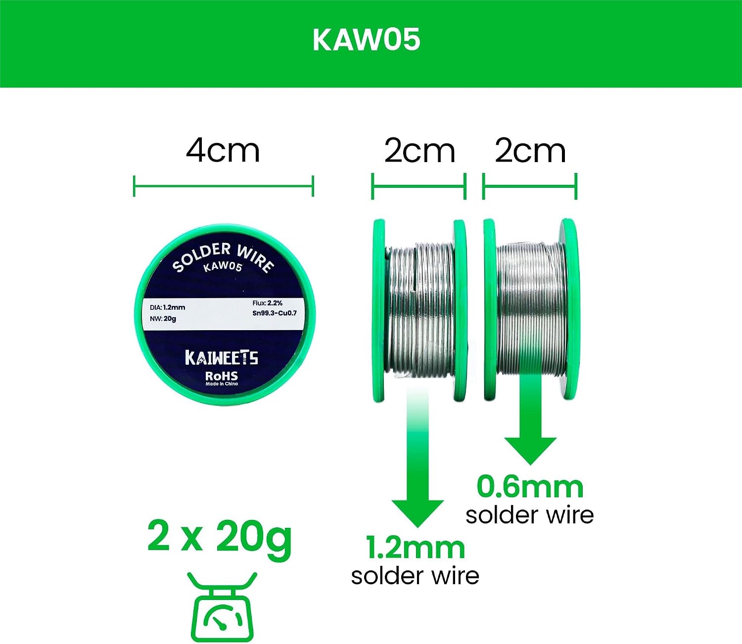KAIWEETS Solder Wire 2PACK Solder Wire in Pocket Pack for Electrical Welding Soldering and DIY Weld Works 2Pack-0.023 Inch(0.6mm) Diameter 0.7oz(20g) + 0.047 Inch(1.2mm) Diameter 0.7oz(20g) weight.