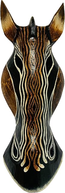 My Family House Zebra Wall Hanging Mask - Golden Wave - Hand Carved - Albesia Wood Decoration - 30 cm