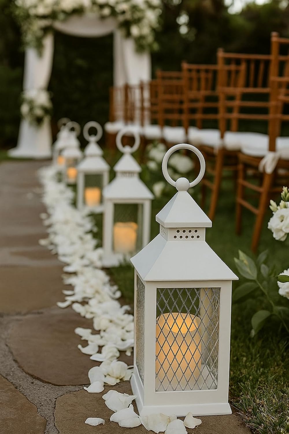 Farmhouse 12-Piece Set – 10" Decorative Lantern with Flameless LED Candle & 5-Hour Timer – Rustic Wedding Décor, Indoor Home Decoration, Outdoor Patio Lighting, Weather-Resistant – White