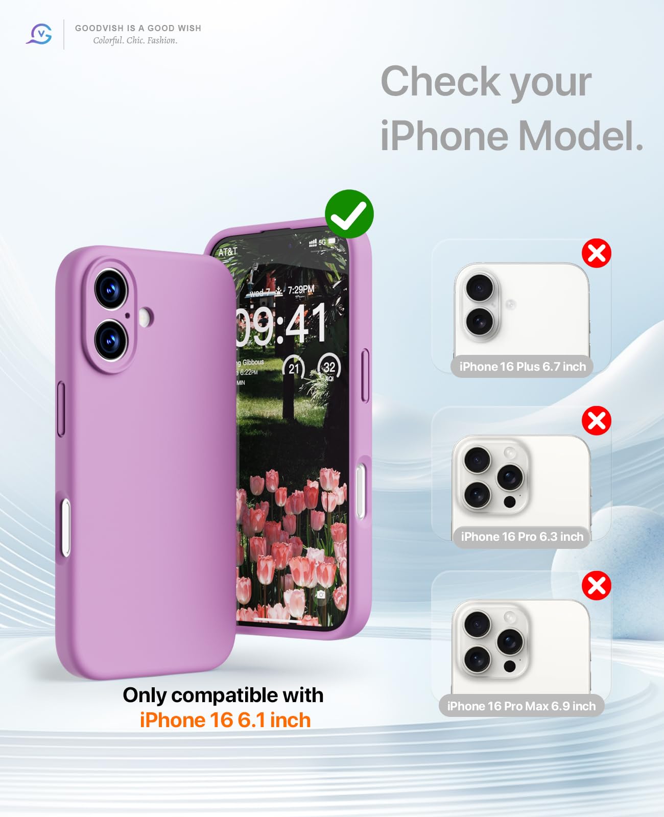GOODVISH 3 in 1 Silicone Cover per iPhone 16 6.1", Custodia con 2 Pellicola Vetro Temperato [Protezione Fotocamera] 360° Protezione Anticaduta Case per Cellulare Antiurto Resistente, Taro Viola