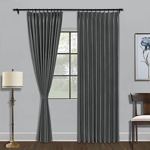 Miniatura 18 de Fcosie Cortina opaca para dormitorio, paneles de cortina con textura de lino, cortinas plisadas para oscurecer la habitación, bloqueo de luz, Verde