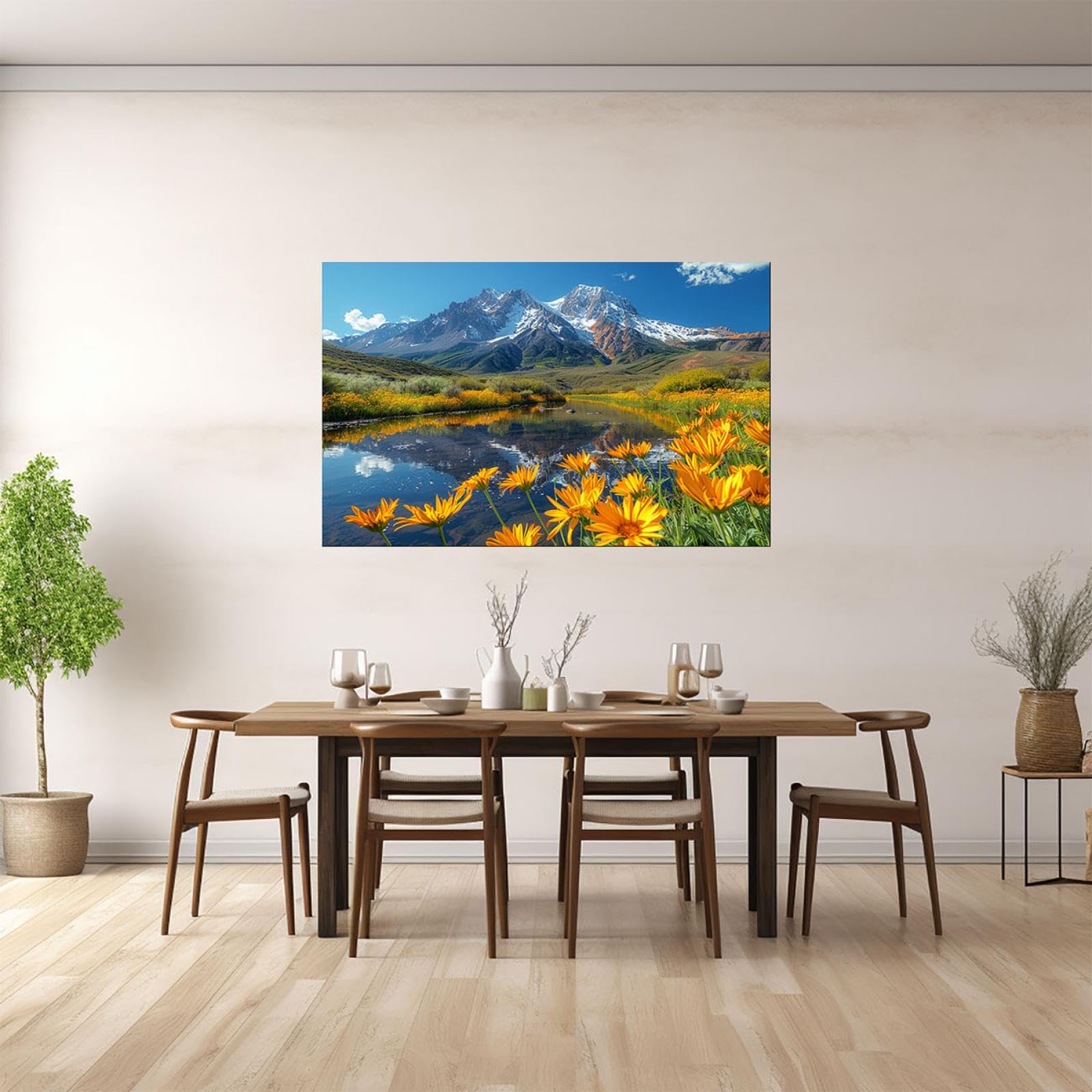 Amazon.co.jp: ETKIN 山絵画 花湖の風景 絵画 インテリア キャンバス